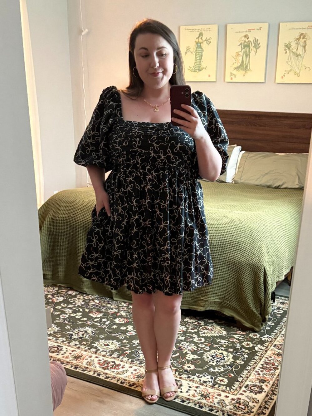 Abercrombie & Fitch Black Mini Dress with White Line Pattern